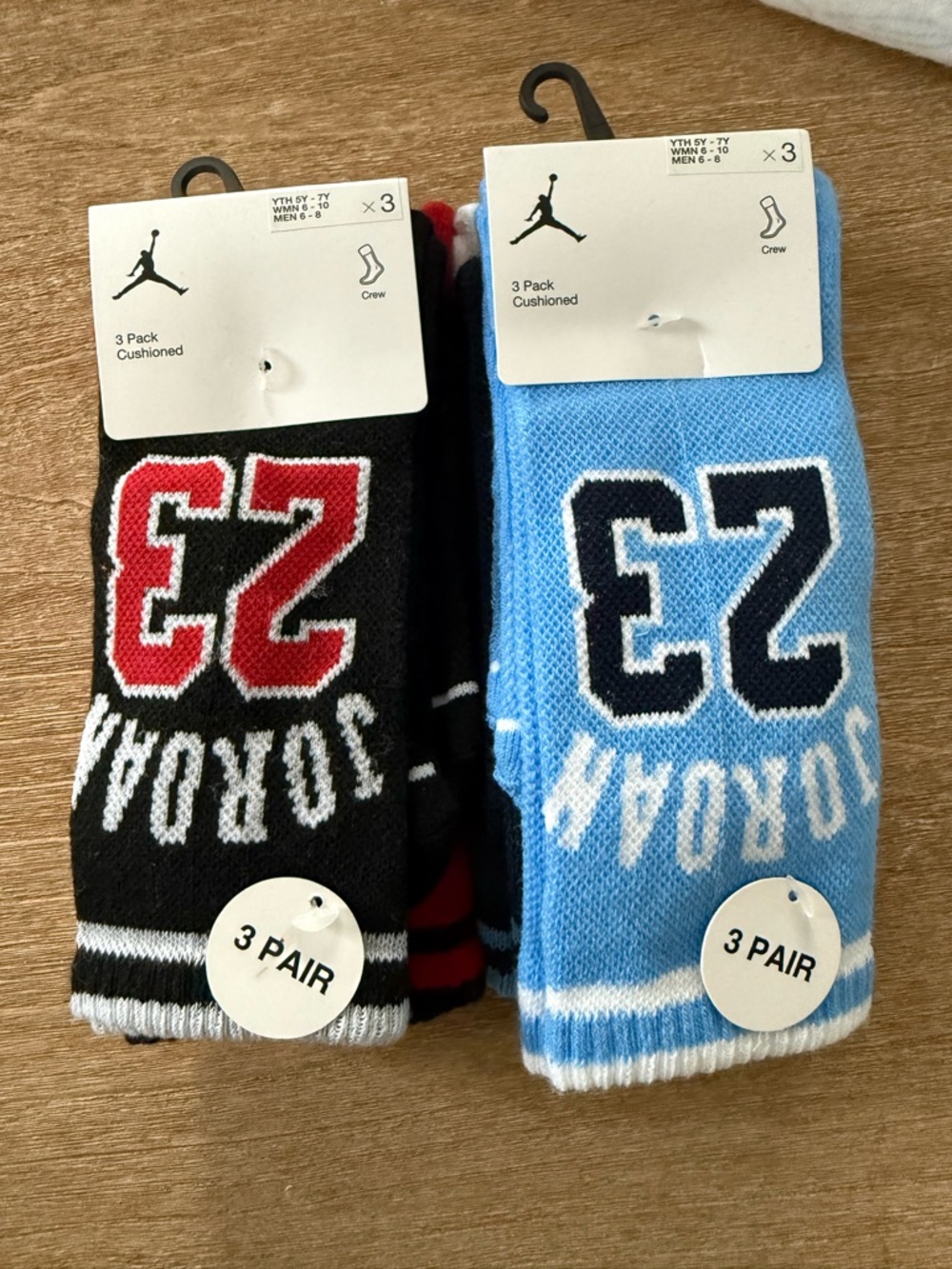 Jordan 3-Pack Cushioned Crew Socks - Black, Light Blue & Red Accents